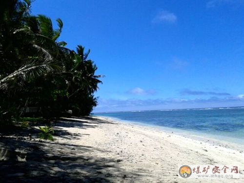 椰子樹的影子與沙灘、藍天、碧水融為一體，別致又寧靜！<br />