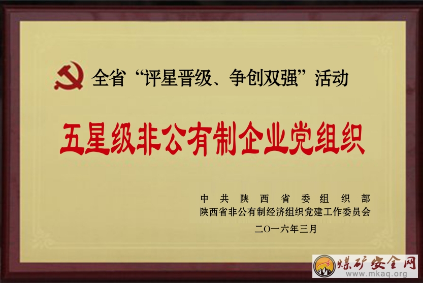 陝煤化集團神南孫家岔龍華礦業公司榮獲陝西省“評星晉級·爭創雙強”五星級非公有製企業黨組織