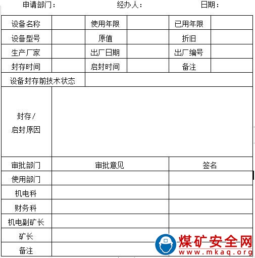 露天煤礦設備啟封與封存製度
